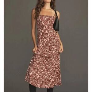 Reformation Liya Dress Flower Girl Midi Spaghetti Strap | Red‎ Floral | SZ 8